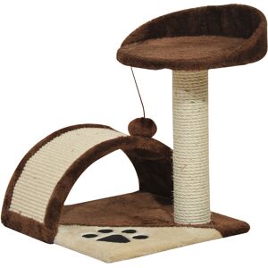 PawHut Cat Scratching Post, Indoor Activity Centre, Kitten Climber with Scratcher, Hanging Ball, Brown