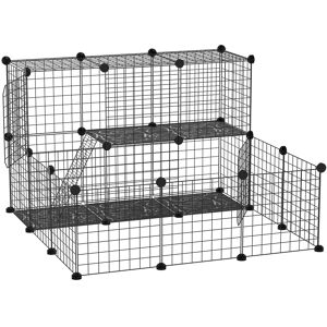 PawHut Pet Playpen w/ Door Customisable Fence for Guinea Pigs Hamsters Chinchillas Hedgehogs - Black