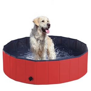 PawHut Pet Swimming Pool, Foldable, 120 cm Diameter-Red