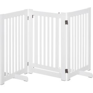 PawHutPet Gates MDF Freestanding Expandable Dog Gate Wood Doorway Pet Barrier Fence w/ Latched Door White