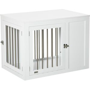 PawHut Furniture Style Dog Crate, End Table Pet Cage Kennel, Indoor Decorative Puppy House, with Double Doors, Locks, for Medium Dogs, White