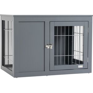 PawHut Furniture Style Dog Crate, End Table Pet Cage Kennel, Indoor Decorative Puppy House, with Double Doors, Locks, for Small & Medium Dogs, Grey