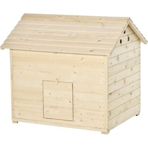 PawHut Wooden Duck House Poultry Coop for 2-4 Ducks with Openable Roof Raised Feet Air holes Natural