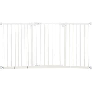 PawHut Dog Gate Stair Gate Pressure Fit Pets Barrier Auto Close for Doorway Hallway, 74-148cm Wide Adjustable, White