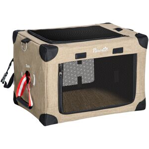 PawHut Folding Cat Carrier, Portable Pet Bag with Cushion, Adjustable Strap Travel Carrier, Cat House for Extra Small Dogs, Khaki