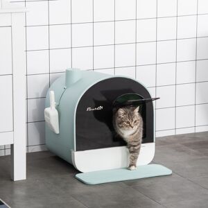 PawHut Hooded Cat Litter Box, Enclosed Kitten Litter Tray with Scoop, Filter & Flap Door, 43x44x47 cm, Green