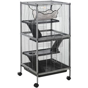 PawHut Small Animal Cage with Wheels Pet Home for Chinchillas, Ferrets, Kittens , Hammock, 4 Platforms and Removable Tray