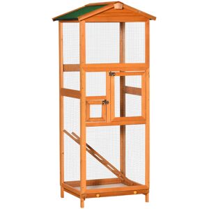 PawHut Wooden Bird Aviary Cages Outdoor Finches Birdcage with Pull Out Tray 2 Doors, Orange