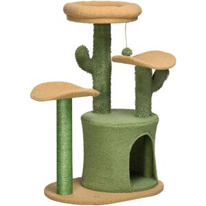 PawHut Cactus Cat Tree, 83cm Cat Climbing Tower, kitten Activity Centre with Teddy Fleece House, Bed, Sisal Scratching Post and Hanging Ball, Green