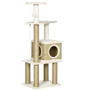 PawHut Cat Tree Tower, Indoor Climbing Activity Centre for Kittens with Jute Scratching Posts, Cosy Condo, Stand & Hanging Ball Toy, Beige