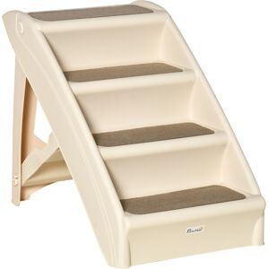 PawHut Portable Pet Stairs, 4-Step for Cats and Small Dogs, Non-slip Mats, Foldable, 62x38x49.5cm, Beige