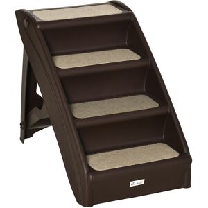 PawHut Foldable Pet Stairs, 4-Step for Cats Small Dogs with Non-slip Mats, 62 x 38 x 49.5 cm, Dark Brown