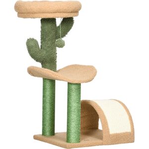 PawHut Wooden Cat Tree, 72cm Kitty Activity Centre, Climbing Toy with Bed, Ball, Sisal Scratching Post, Curved Pad, Yellow