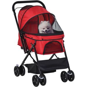 PawHut Pet Stroller Dog Travel Pushchair Foldable Jogger with Reversible Handle EVA Wheel Brake Basket Adjustable Canopy Safety Leash Red