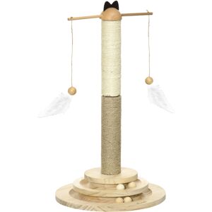 PawHut Cat Tree 56cm, Activity Centre with Turntable Ball Toy, Tower with Jute & Sisal Scratching Posts, Natural