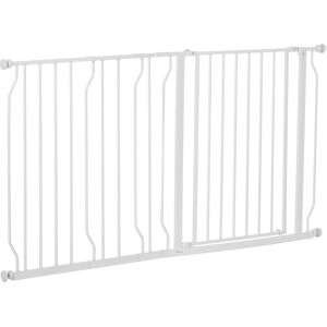 PawHut Extra Wide Pet Gate for Stairs, with Door, Adjustable 75-145cm Width, 76cm Height, White