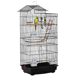 PawHut Bird Cage with Accessories, Suitable for Budgies, Finches, Canaries, Includes Toys, Tray, Handle, 46 x 36 x 100 cm, Black