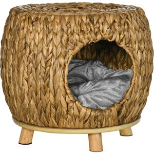 PawHut Wicker Cat Cave, Rattan House Stool with Soft Cushion, Washable, for Outdoor & Indoor, 44 x 43 x 41cm