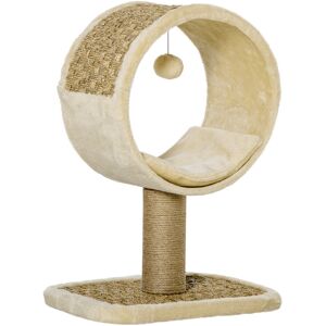 PawHut 56cm Small Cat Tree for Indoor Cats with Scratching Post, Kitten Tower with Tunnel, Ball Toy, Cushion, Beige