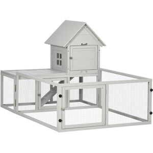 PawHut Wooden Rabbit Hutch with Extra Fenced Area, Large Guinea Pig Cage, Small Animal House for Indoor with Slide-out Tray, Light Grey