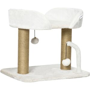 PawHut Indoor Cat Tree, 42cm, Small with Sisal Scratching Post, Kitten Bed with Toy Balls, Climbing Tower Bedding, White