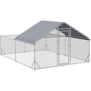 PawHut Walk In Chicken Run, Galvanized Chicken Coop Outdoor Hen House Poultry, Duck Rabbit Hutch for Backyard with Water, UV-Resist Cover, 4 x 3 x 2 m