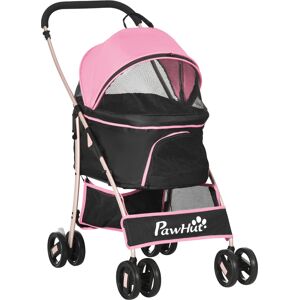 PawHut 3-In-1 Detachable Pet Stroller, Dog Cat Travel Carriage with Foldable Carrying Bag, Universal Wheel Brake, Canopy, Basket, Pink