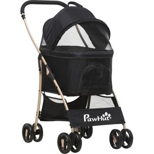 PawHut Detachable Pet Stroller, 3-In-1 Dog Cat Travel Carriage, Foldable with Universal Wheel Brake, Canopy Basket Storage Bag, Black