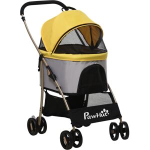 PawHut 3-In-1 Dog Pushchair, Detachable Pet Travel Stroller with Brake, Canopy, and Storage, Yellow