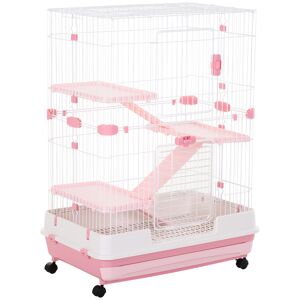 PawHut Four-Tier Small Animal Cage with Wheels, Suitable for Bunnies, Ferrets, Chinchillas, Tray Included, Pink