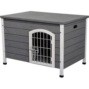 PawHut Wooden Dog Crate, Lockable Kennel for Small Animals, Openable Top, Durable Pet House, Grey