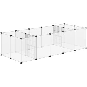 PawHut Small Animal Playpen, DIY 18 Panel Portable Metal Wire Cage, for Guinea Pigs & Hedgehogs, 175 x 70 x 45 cm, White