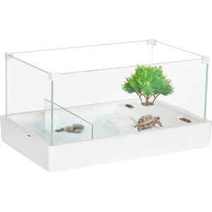 PawHut 50 Turtle Aquarium, Glass Tank with Basking Platform, Filter Design, Full View Terrapin Habitat, White