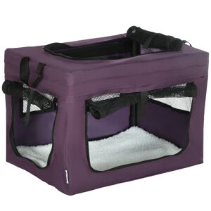 PawHut Portable Pet Carrier, Foldable Cat & Miniature Dog Travel Bag with Cushion, Lightweight, 49cm, Purple