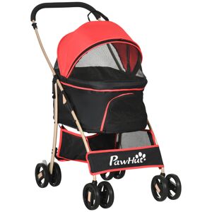 PawHut 3-In-1 Pet Stroller, Detachable Dog Pushchair with Universal Wheels, Brake & Canopy, Foldable Travel Bag for XS & S Pets, Red