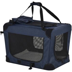 PawHut Folding Pet Carrier, Soft Portable Dog & Cat Crate with Cushion, Durable Travel Bag, 60 x 41.5 x 41 cm, Dark Blue