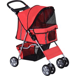 PawHut Pet Stroller, Dog Pram, Foldable Pushchair, Cat Travel Carriage with Wheels, Zipper Entry, for Small Pets, Red