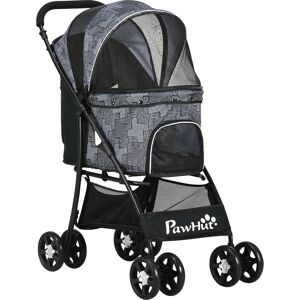 PawHut Pet Stroller, Dog Pushchair, Cat Travel Carriage, Foldable with Carrying Bag, Universal Wheels, Brake Canopy, for XS & S Sized Pets, Grey