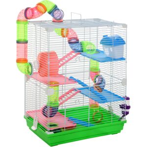 Pawhut 5 Tier Hamster Cage Carrier Habitat Small Animal House with Exercise Wheels Tunnel Tube Water Bottle Dishes House Ladder for Dwarf Mice, Green