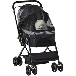 PawHut Pet Stroller Pushchair Foldable Travel Dog Cat Carriage w/ Reversible Handle Brake Basket