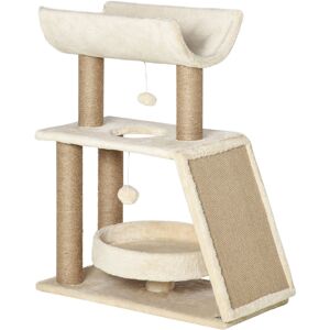 PawHut Cat Climbing Tree, Scratch Pad, Cosy Bed Perch, Play Ball, for Indoor Cats, 60 x 30 x 76 cm, Light Brown