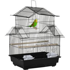 PawHut Metal Bird Cage, Portable with Swing Perch & Food Tray for Finch, Canary, Budgie, 50.5x40x63cm, Black