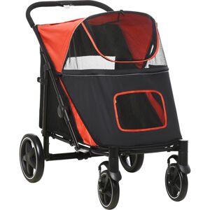 PawHut Pet Stroller with Universal Front Wheels, Shock Absorber, One Click Foldable Dog Cat Carriage with Brakes, Storage Bags, Mesh Window Red