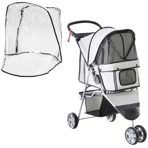 PawHut Small Dog Stroller with Cover, Folding Cat Pram Pushchair with Cup Holder, Storage Basket, Reflective Strips, Grey
