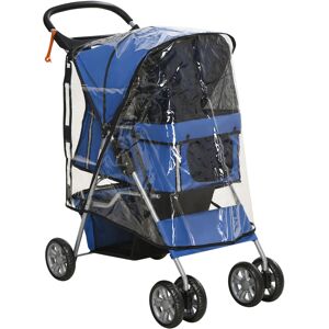 PawHut Small Dog Stroller, Lightweight, Folding, Rain Protection, Drink Holder, Basket, Safety Reflectors, Blue