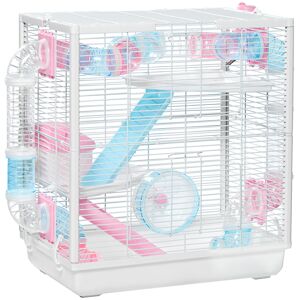 PawHut Hamster Cage for Small Rodents, with Tunnel Tube, Exercise Wheel, 70 x 51 x 50 cm, Dark Blue