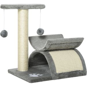 PawHut Kitten Activity Tree with Sisal Scratching Posts, Compact Cat Play Tower with Rotating Bar, Tunnel, Grey