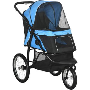 PawHut Pet Stroller Dog Pram Foldable Dog Pushchair Cat Travel Carriage w/ Adjustable Canopy, Wheels, for Medium Small Pets, Blue