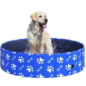 PawHut Portable Dog Swimming Pool, Foldable Pet Bath Tub for Indoor/Outdoor Use, 120x30cm, Blue