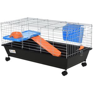 PawHut Small Animal Cage, 2-Tier, Steel Construction with Accessories, Safe and Spacious, Blue/Orange